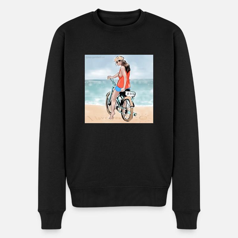 Frau auf dem Moped - Männer Premium Bio Pullover - Schwarz