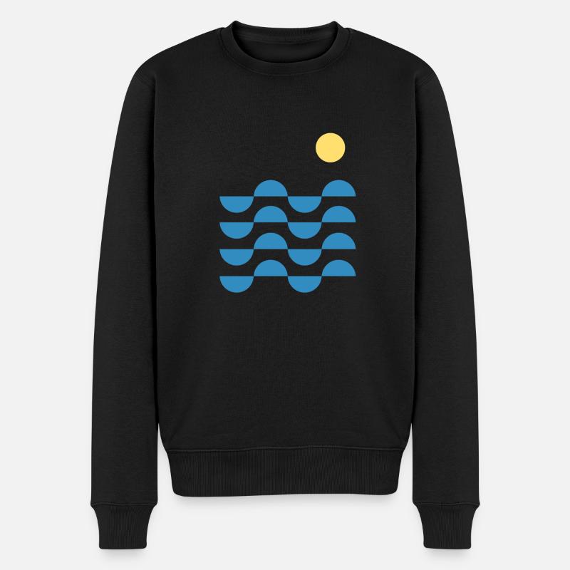 Welle und geometrische Sonne - Männer Premium Bio Pullover - Schwarz
