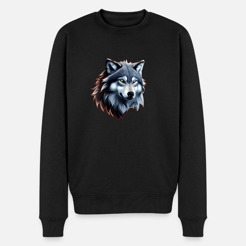 Wolf - Männer Premium Bio Pullover - Schwarz