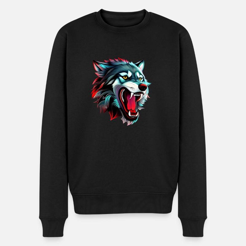 Wolf - Männer Premium Bio Pullover - Schwarz