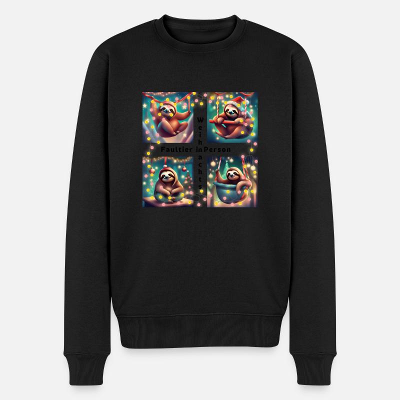 Weihnachts - Faultier, Ugly-Christmas - Männer Premium Bio Pullover - Schwarz