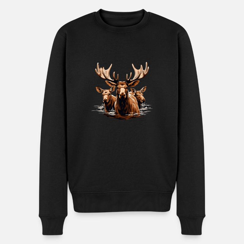 Freundliche Kanadische Elche im Wasser - Männer Premium Bio Pullover - Schwarz
