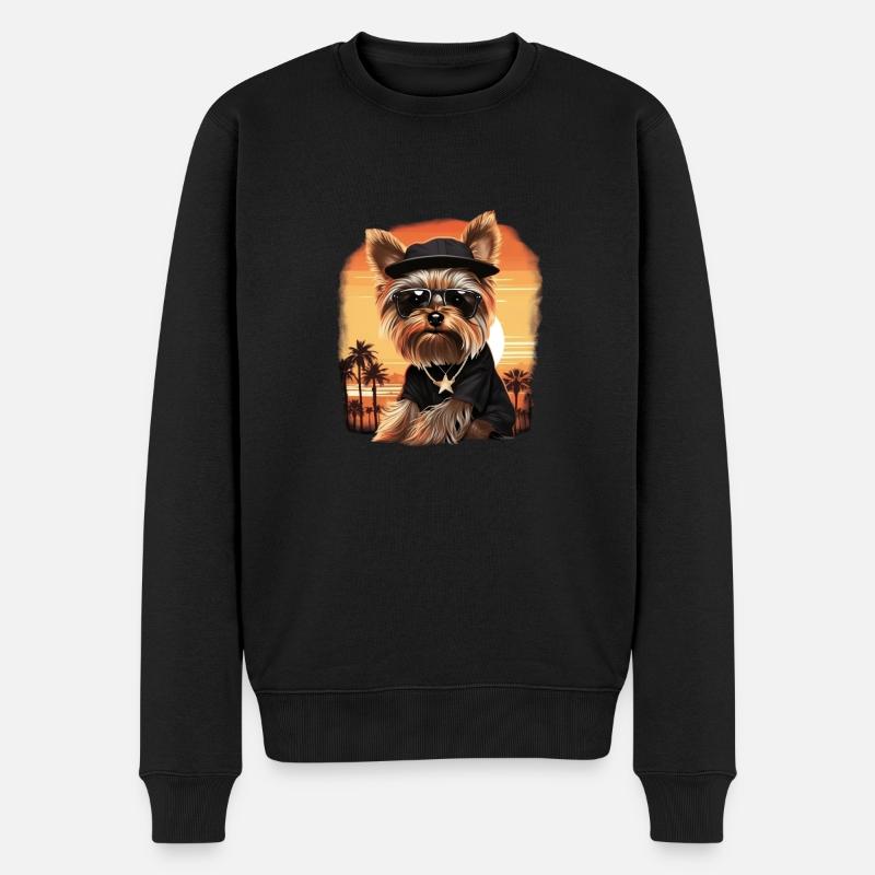 Yorkshire Terrier mit Sonnenbrille - Männer Premium Bio Pullover - Schwarz