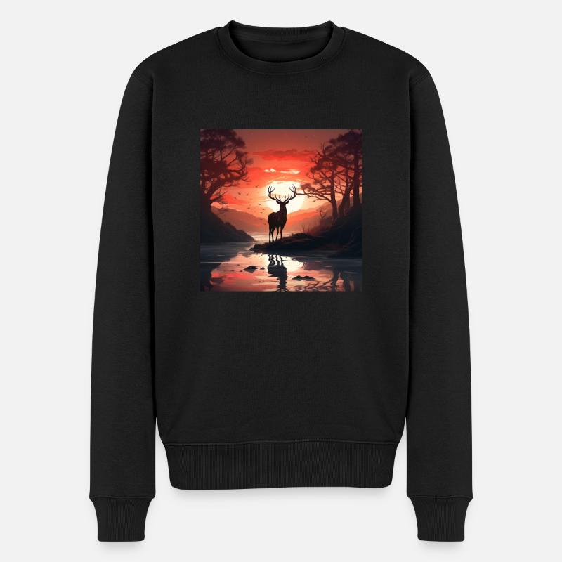 Hirsch im Wald - Männer Premium Bio Pullover - Schwarz