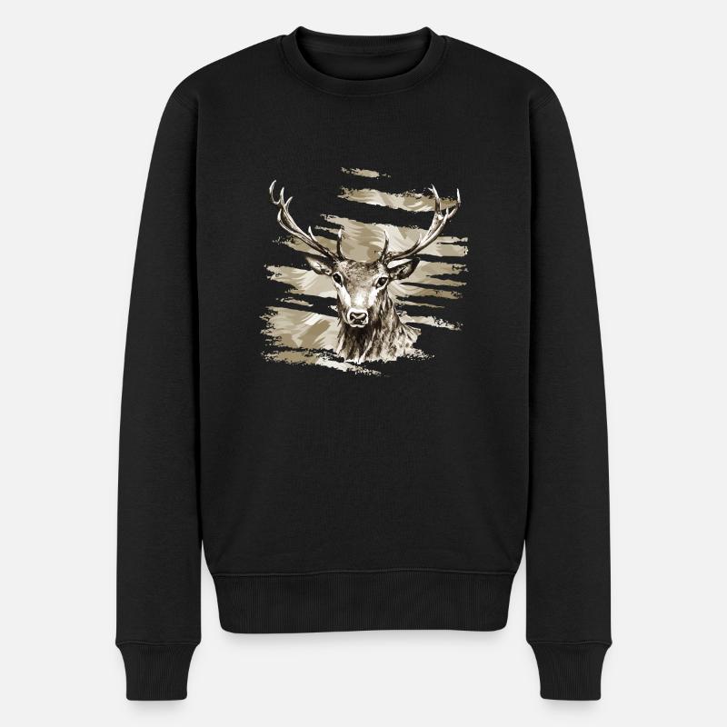 Hirsch - Männer Premium Bio Pullover - Schwarz