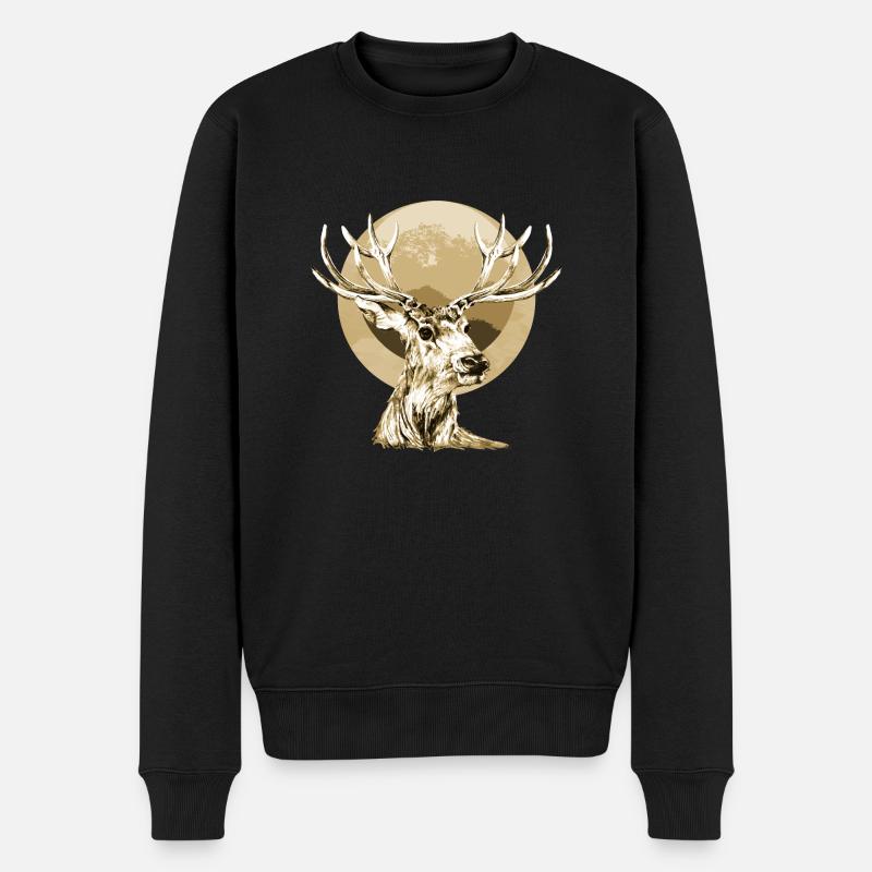 Hirsch - Männer Premium Bio Pullover - Schwarz