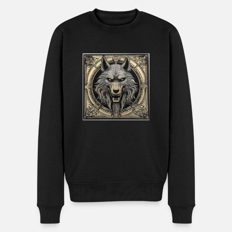 Wolf Emblem - Männer Premium Bio Pullover - Schwarz