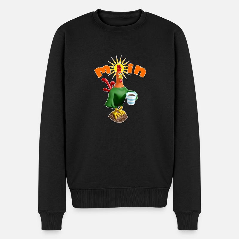 Moin Gockel - Guten Morgen Hahn - Männer Premium Bio Pullover - Schwarz