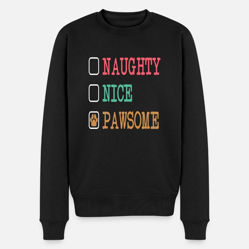 Naughty Nice Pawsome - Männer Premium Bio Pullover - Schwarz