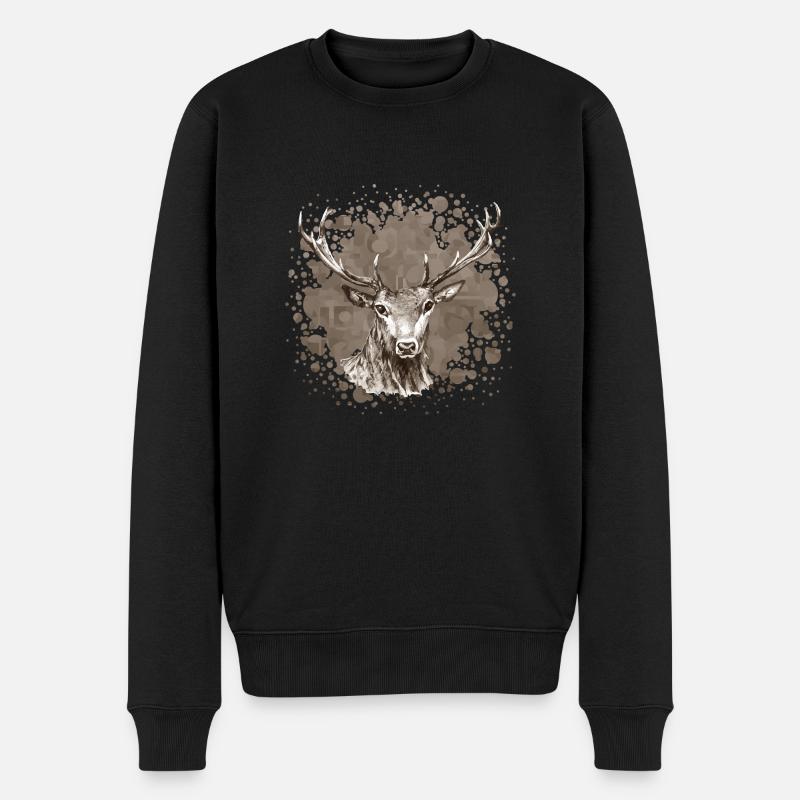 Hirsch - Männer Premium Bio Pullover - Schwarz