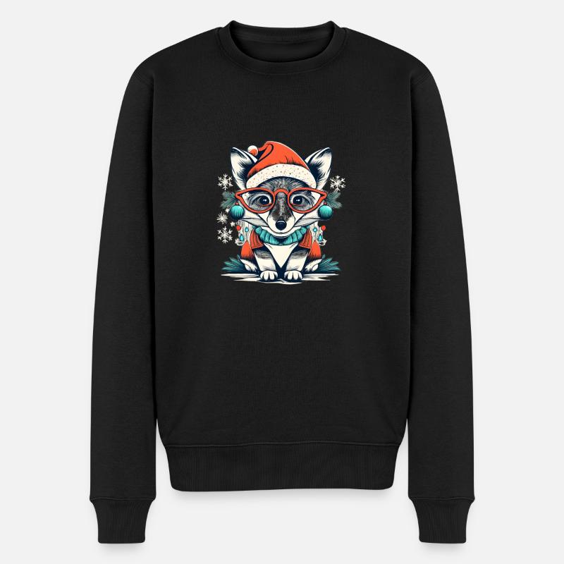 Weihnachtlicher Fuchs - Männer Premium Bio Pullover - Schwarz