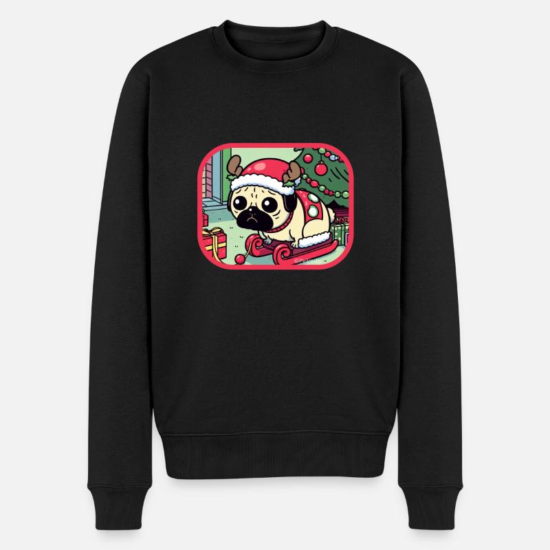Weihnachtlicher Mops - Männer Premium Bio Pullover - Schwarz