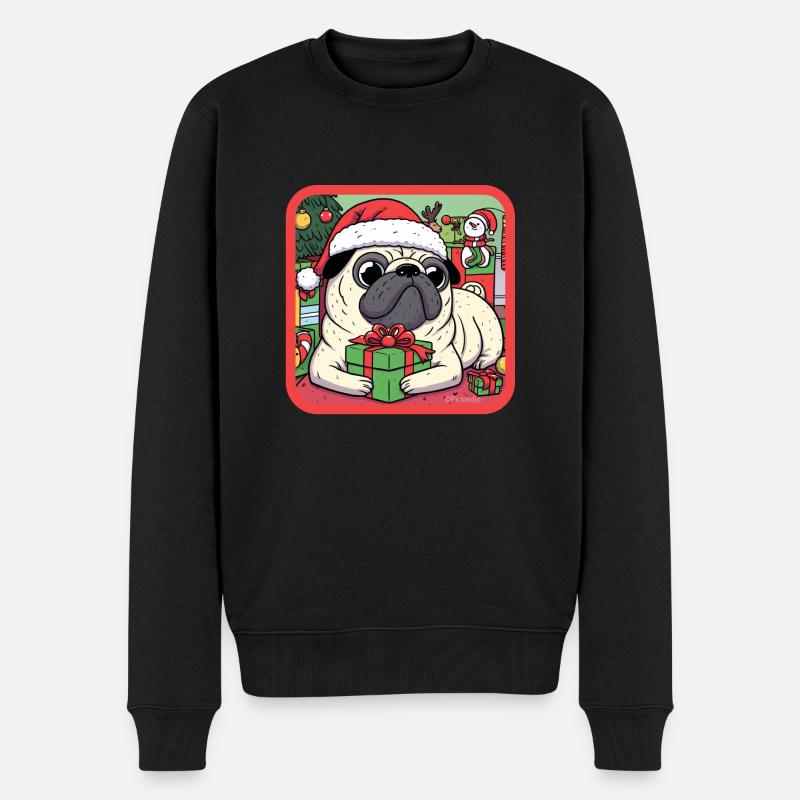 Weihnachts-Nikolaus-Mopshund - Männer Premium Bio Pullover - Schwarz