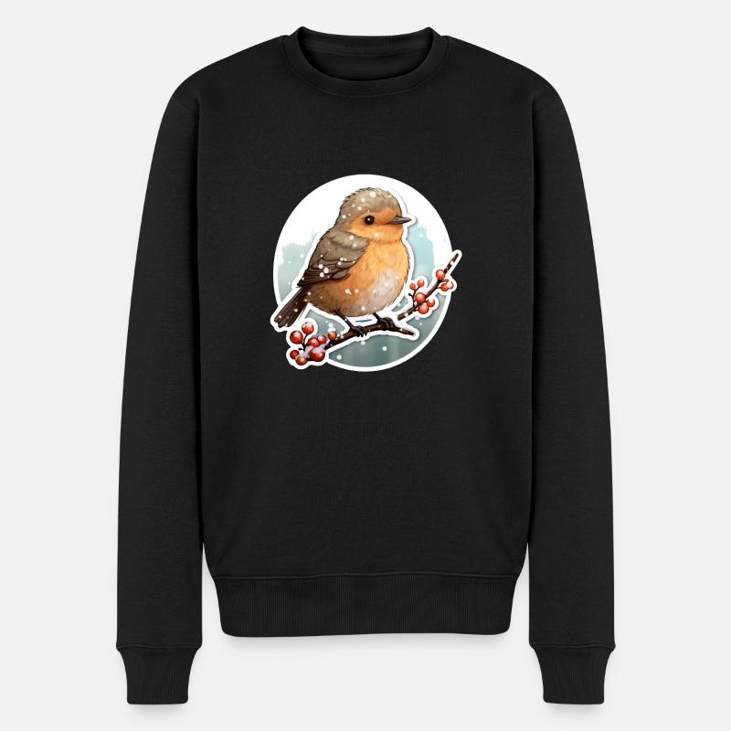 Braunkehlchen im Winter - Männer Premium Bio Pullover - Schwarz