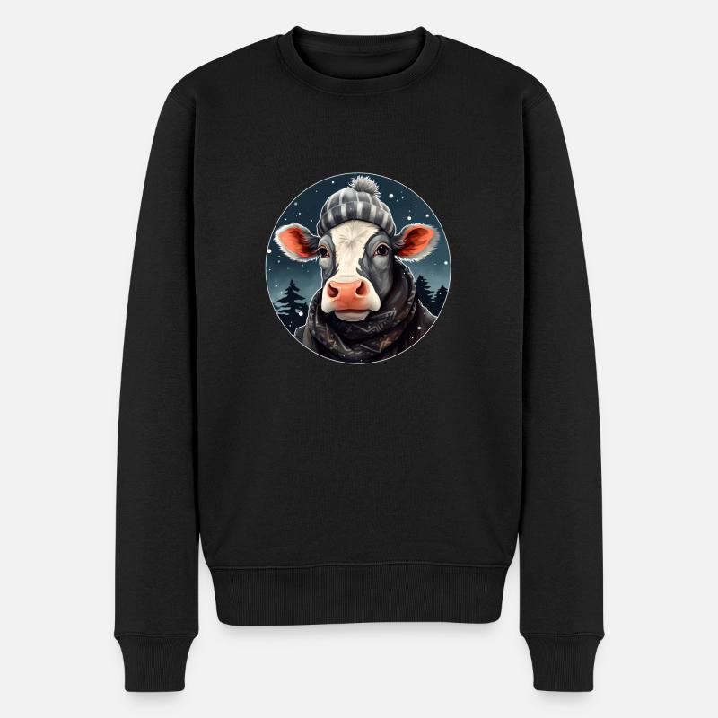 Kuh im Winter - Männer Premium Bio Pullover - Schwarz