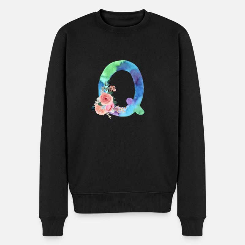 Buchstabe q Aquarell - Männer Premium Bio Pullover - Schwarz