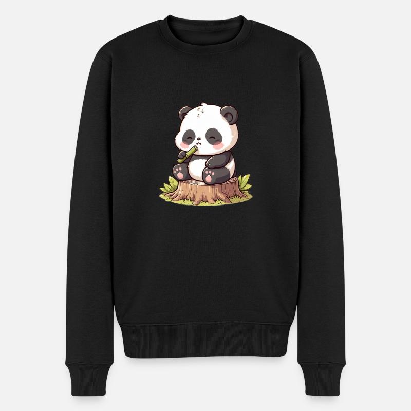 Panda mit Bambus - Männer Premium Bio Pullover - Schwarz