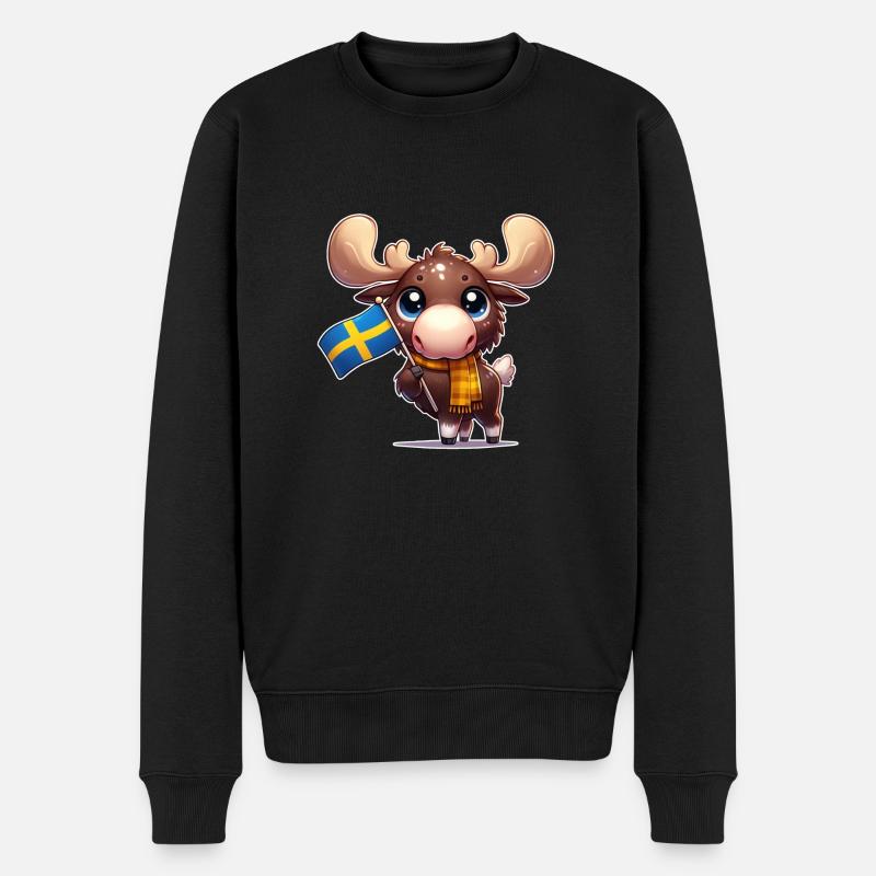 Süßer Elch mit der Flagge von Schweden - Männer Premium Bio Pullover - Schwarz