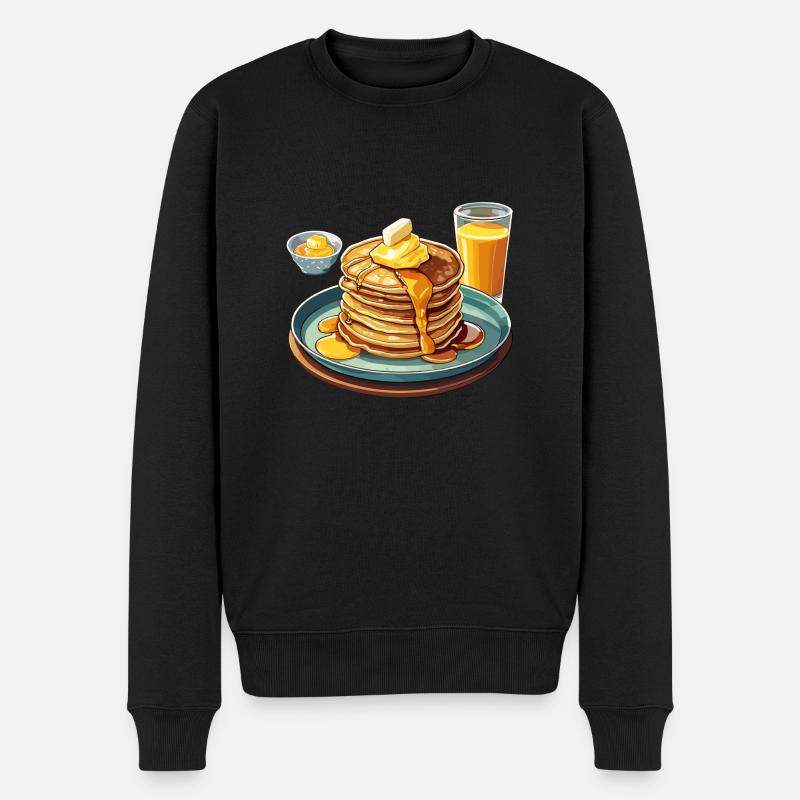 Leckerer Pfannkuchenstapel mit Sirup und Butter - Männer Premium Bio Pullover - Schwarz