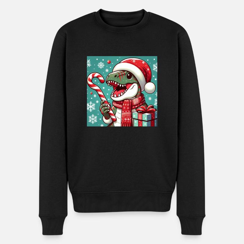 Weihnachts-Dinosaurier - Männer Premium Bio Pullover - Schwarz
