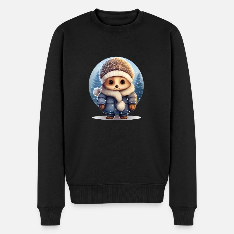 Igel im Schnee - Männer Premium Bio Pullover - Schwarz