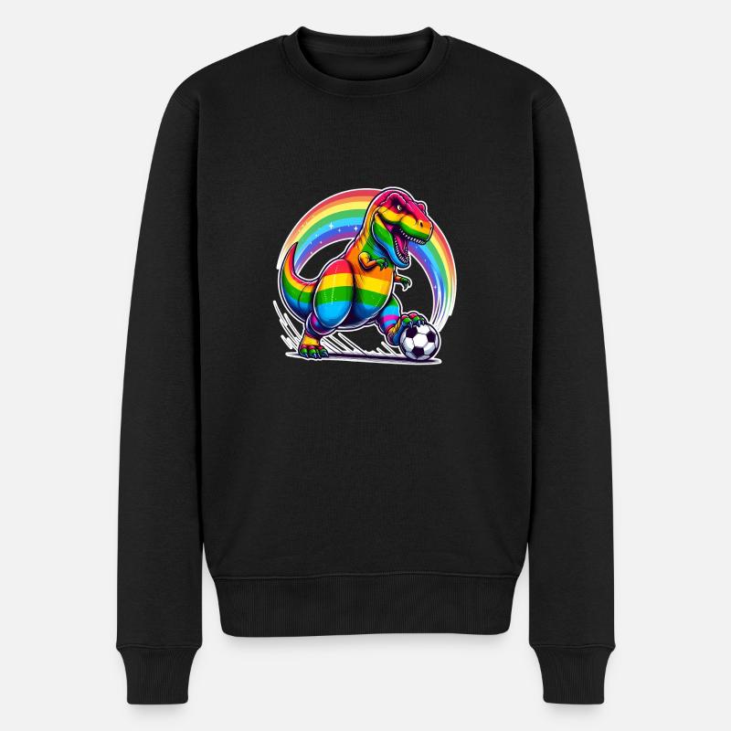 Regenbogen-Fußball-T-Rex - Männer Premium Bio Pullover - Schwarz