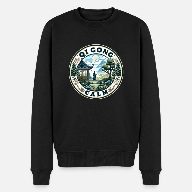 "Qi Gong Calme" - Conception de jardin serein - Pull Premium bio Homme - noir