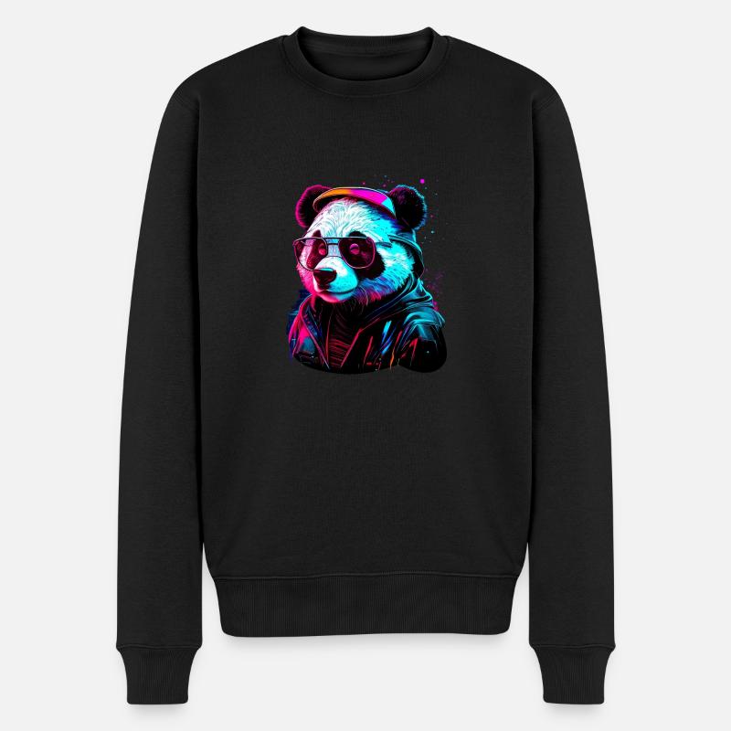 Panda-Hipster - Männer Premium Bio Pullover - Schwarz
