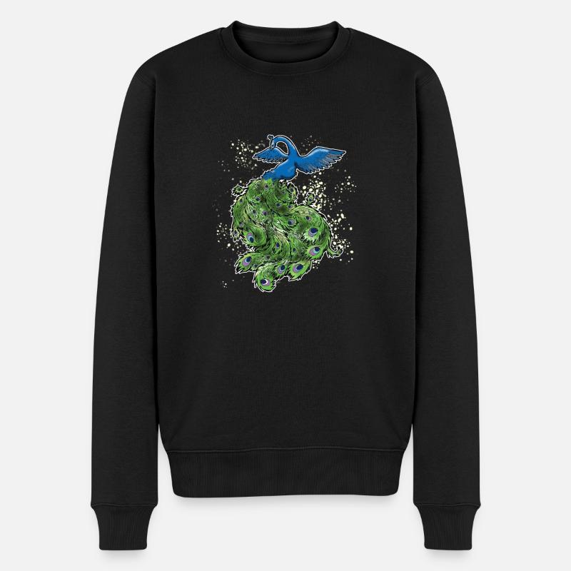scan pfau art deco bunt outline - Männer Premium Bio Pullover - Schwarz