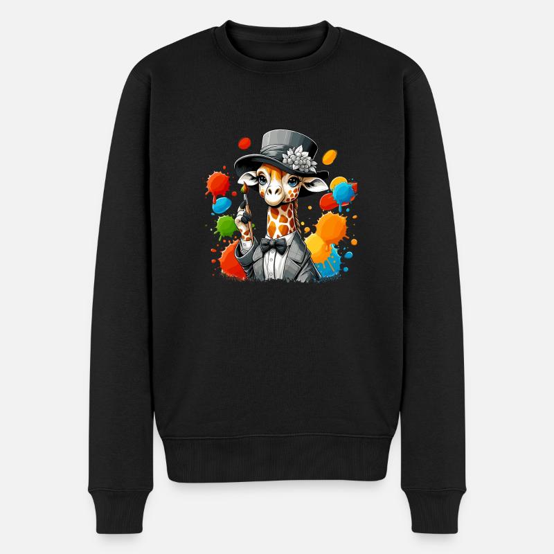 Giraffe mit Hut - Männer Premium Bio Pullover - Schwarz