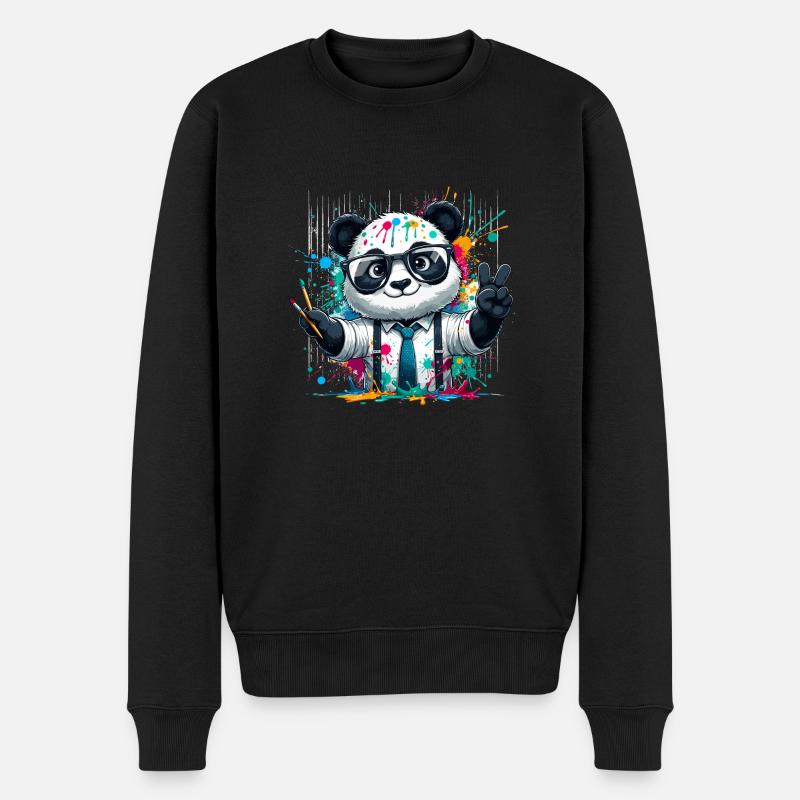 Farbenfroher Panda - Männer Premium Bio Pullover - Schwarz