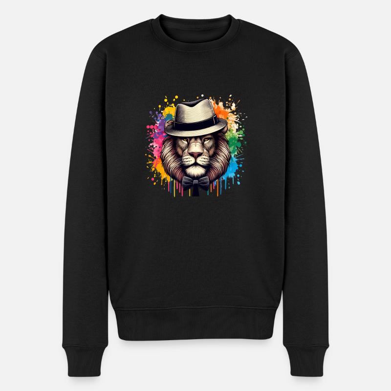 Löwe mit Fliege - Männer Premium Bio Pullover - Schwarz
