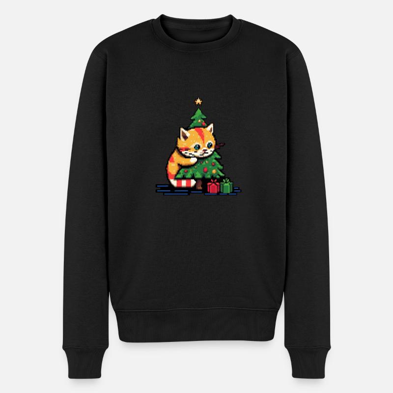 Weihnachtskatze - Männer Premium Bio Pullover - Schwarz