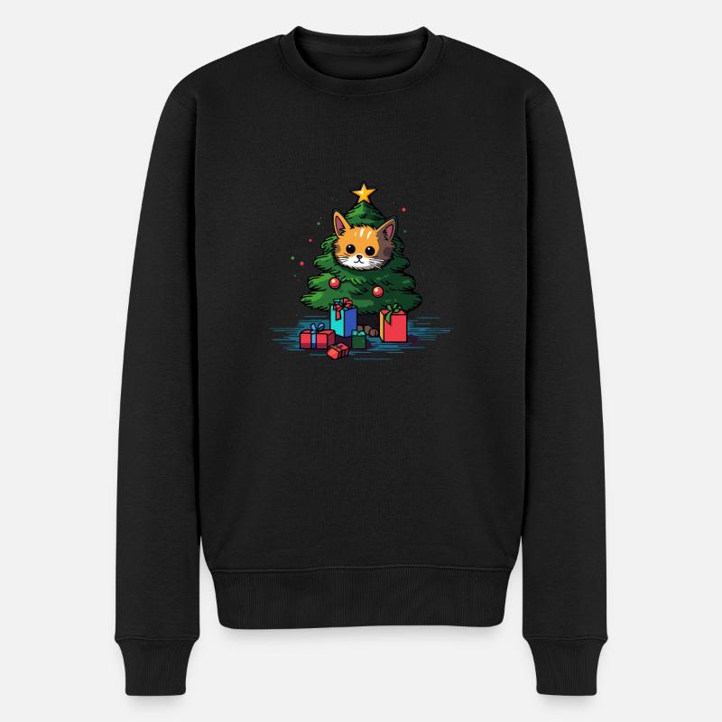 Weihnachtskatze - Männer Premium Bio Pullover - Schwarz