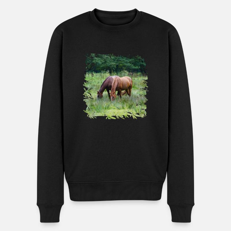 Deux chevaux dans le pâturage - Pull Premium bio Homme - noir