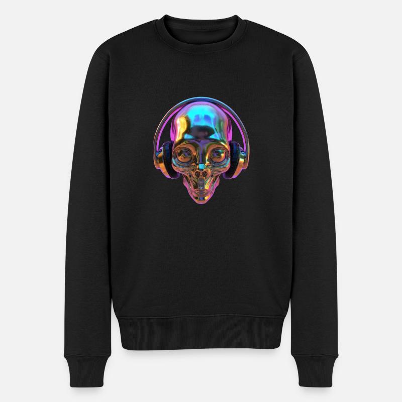 Chromatischer Alien-Kopf mit Kopfhörern - Männer Premium Bio Pullover - Schwarz