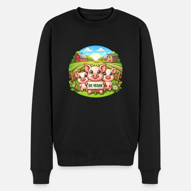 Schweine Familie Vegan - Männer Premium Bio Pullover - Schwarz