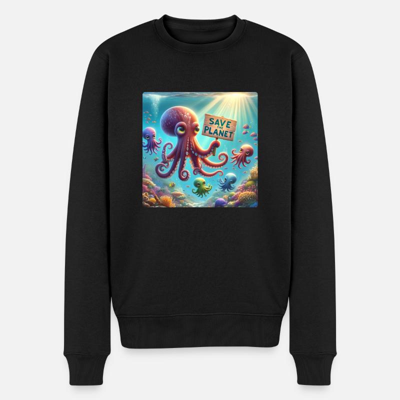 Oktopus Familie - Männer Premium Bio Pullover - Schwarz