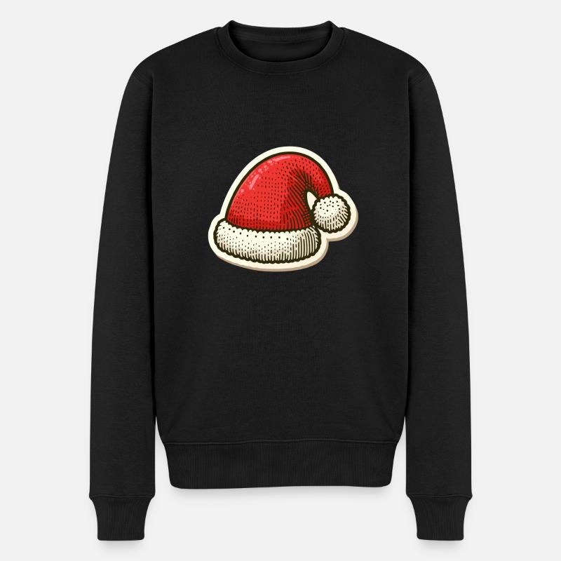 Festliches rotes Weihnachtsmützen-Sticker-Design - Männer Premium Bio Pullover - Schwarz