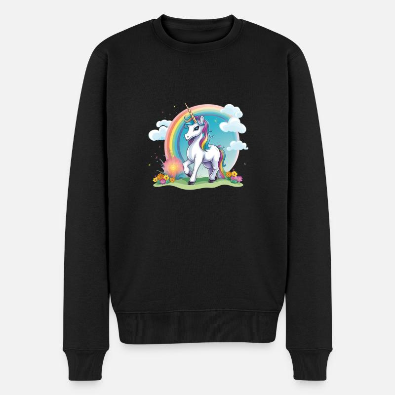 Fröhliches Kinder Einhorn Regenbogen Logo - Männer Premium Bio Pullover - Schwarz