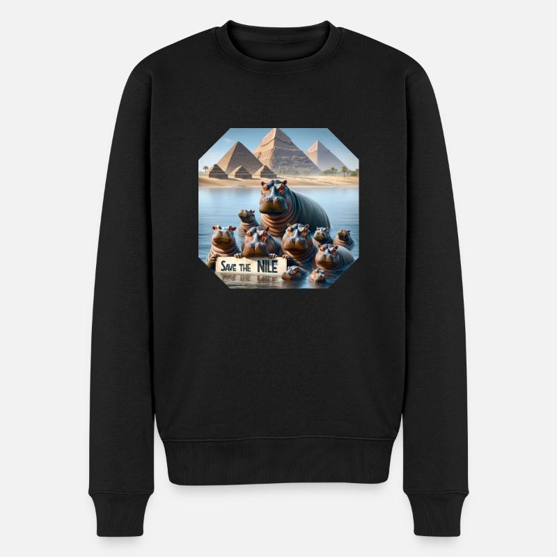 Nilpferd Familie - Männer Premium Bio Pullover - Schwarz