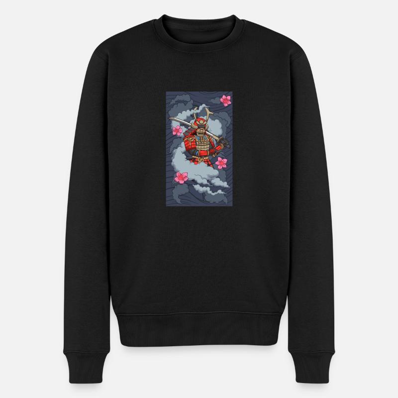 Samurai in Rauch - Männer Premium Bio Pullover - Schwarz