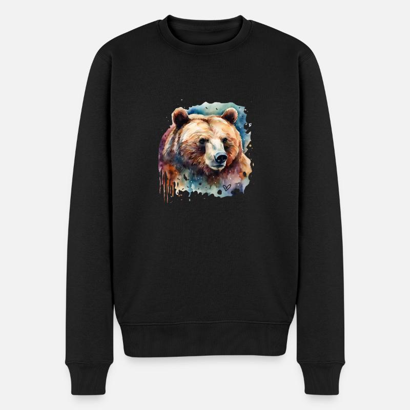 ours, animal de pouvoir, force vitale, courage, instinct - Pull Premium bio Homme - noir