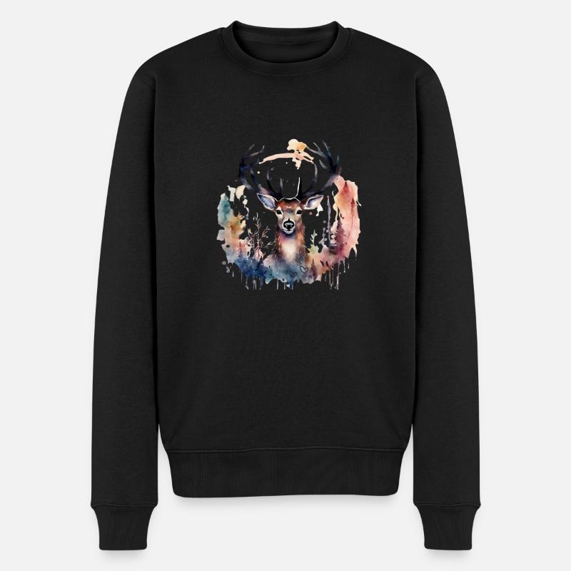 Hirsch Krafttier Selbstachtung Unanbhängigkeit - Männer Premium Bio Pullover - Schwarz