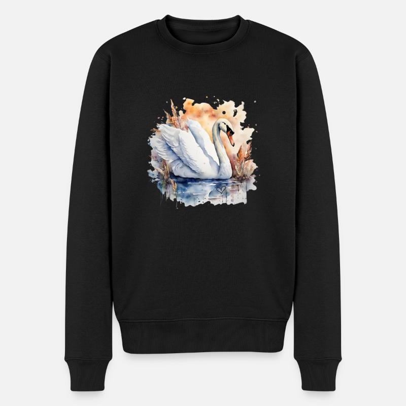 Krafttier Schwan - Männer Premium Bio Pullover - Schwarz