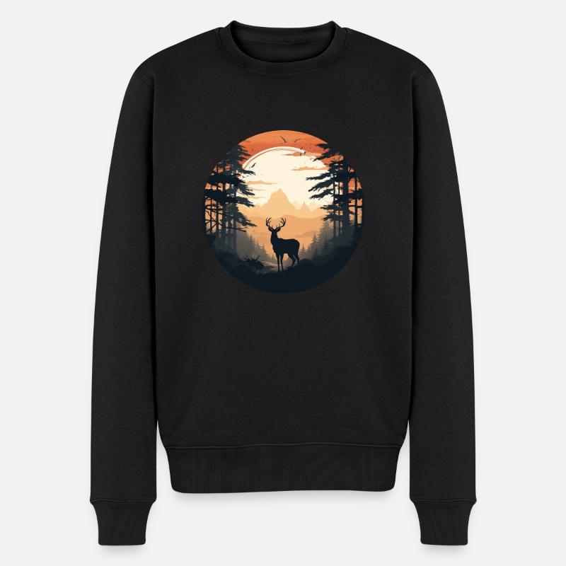 Morgendlicher Wald - Männer Premium Bio Pullover - Schwarz