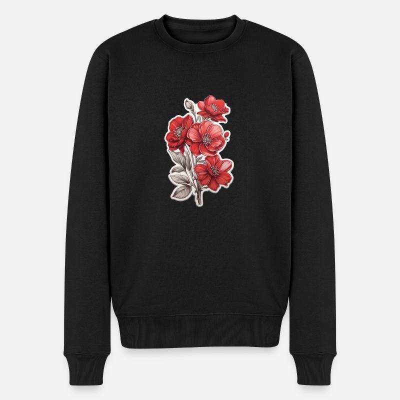 Schöne Rote Blume - Männer Premium Bio Pullover - Schwarz