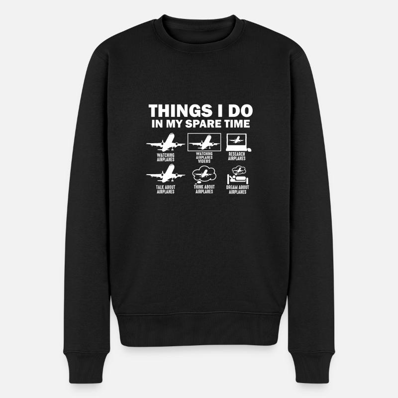 Dinge, die ich in meiner Freizeit im Flugzeug mache - Männer Premium Bio Pullover - Schwarz