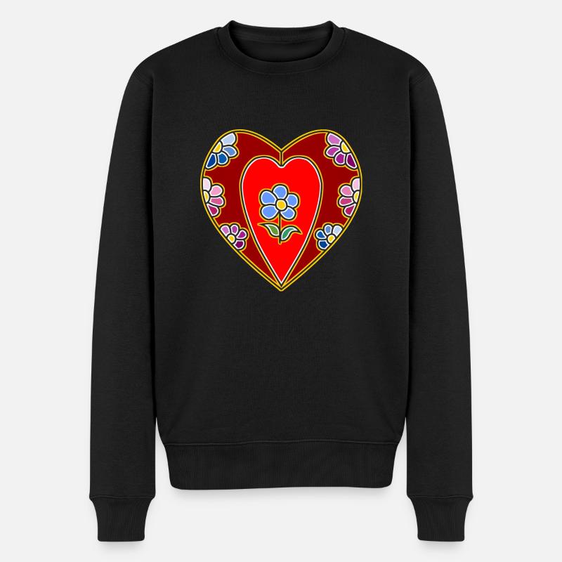 Herz - Männer Premium Bio Pullover - Schwarz