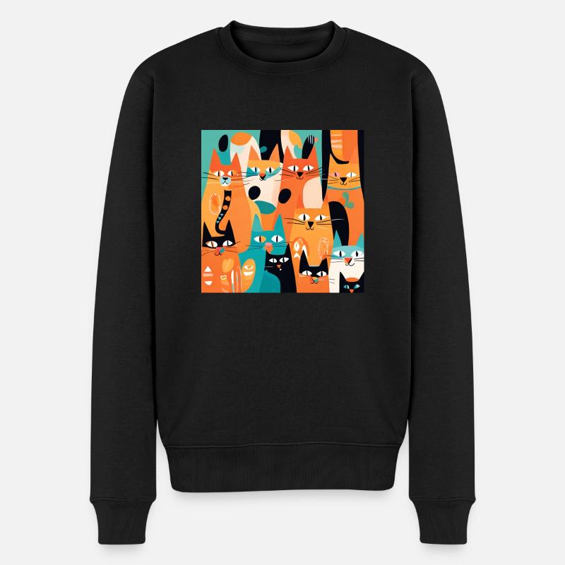 Boho Chats Plantes Abstraites - Pull Premium bio Homme - noir